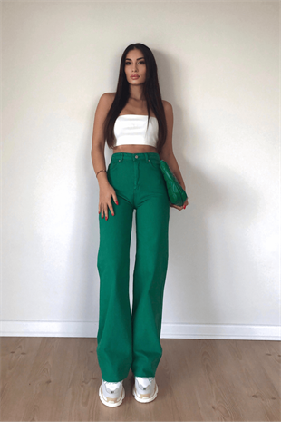  YEŞİL WİDE LEG JEAN 