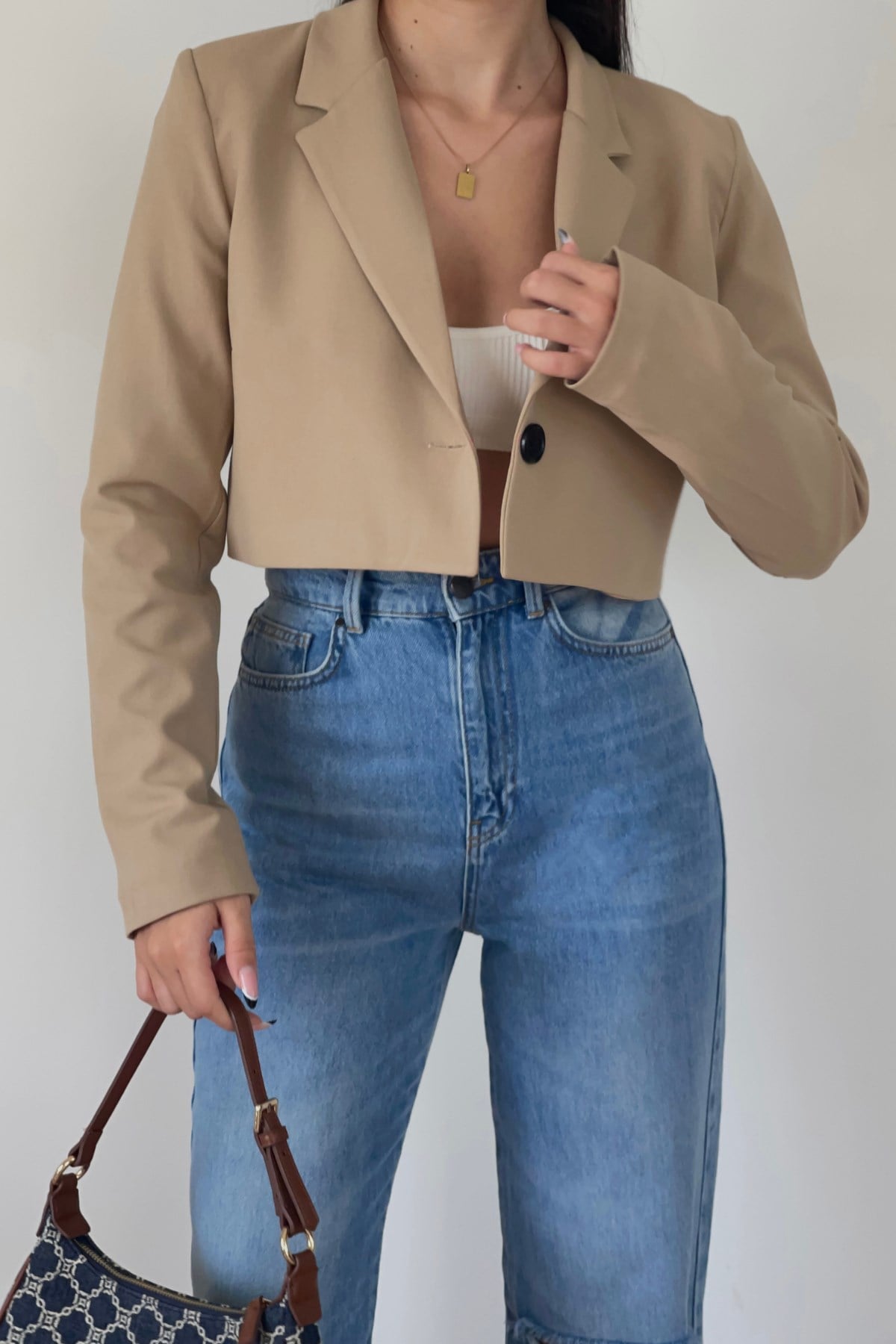 BEJ CROP BLAZER CEKET