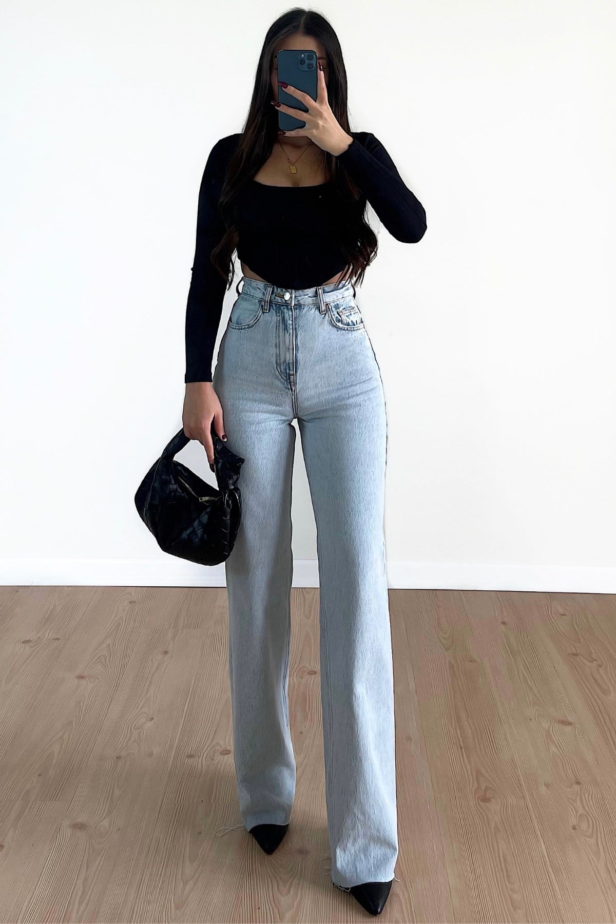 BUZ MAVİ RENK WİDE LEG JEAN