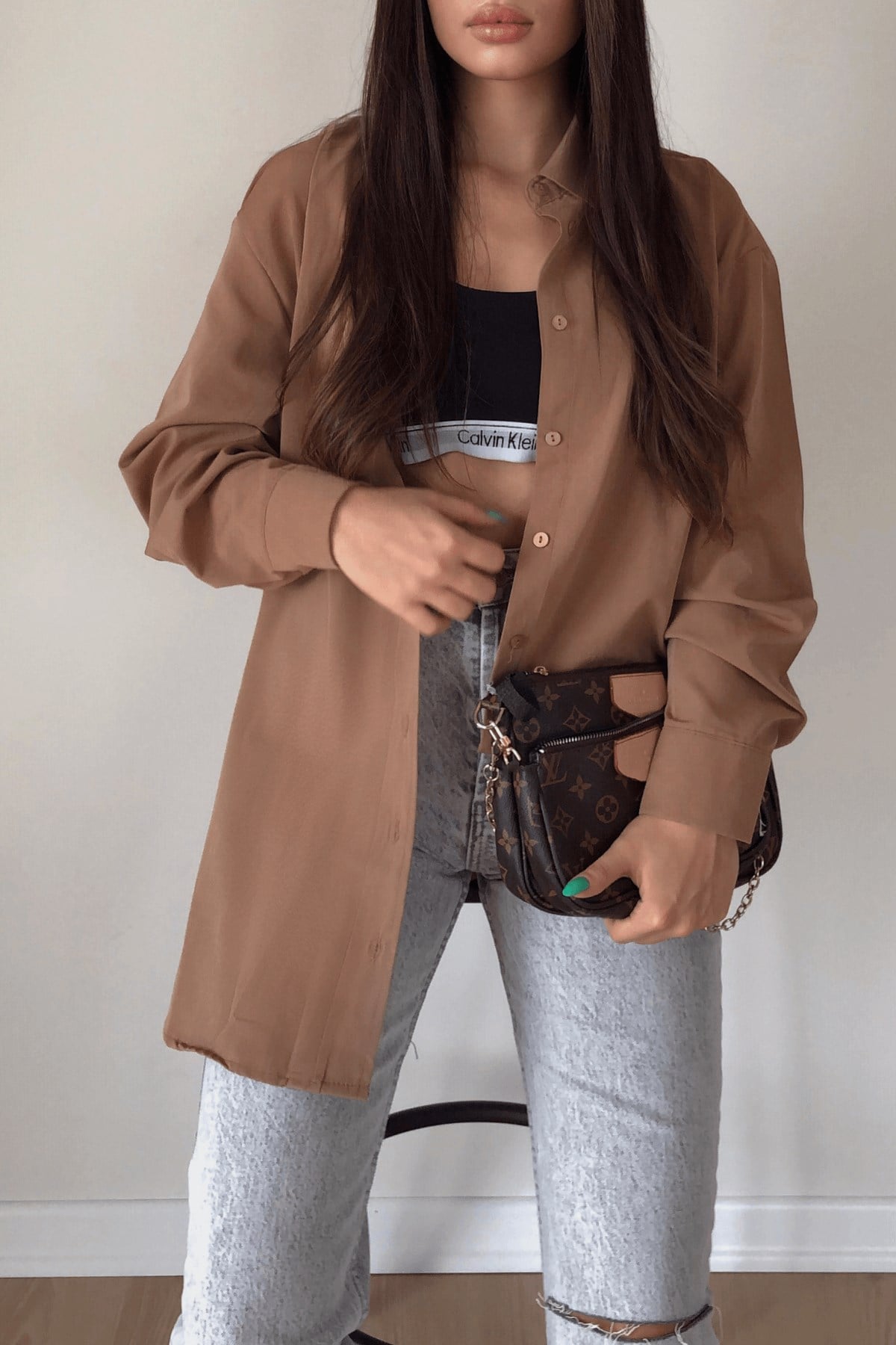 Kahve Poplin Kumaş Gömlek