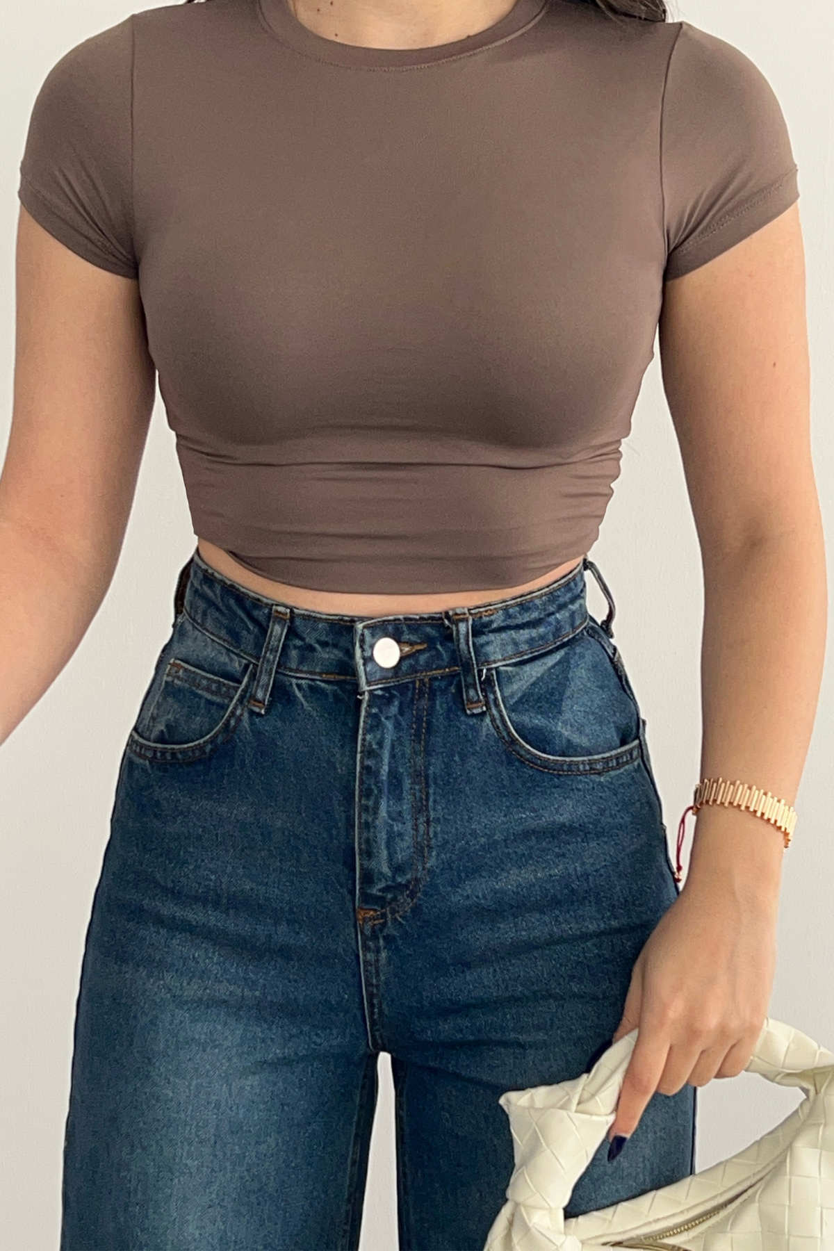 KAHVERENGİ BASİC KISA KOL CROP