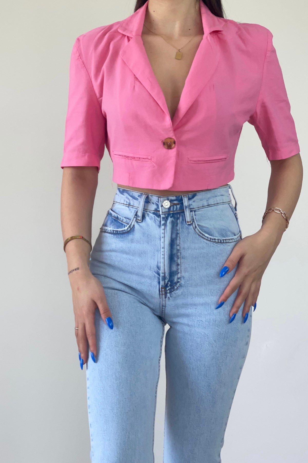 KETEN MİNİ PEMBE GÖMLEK