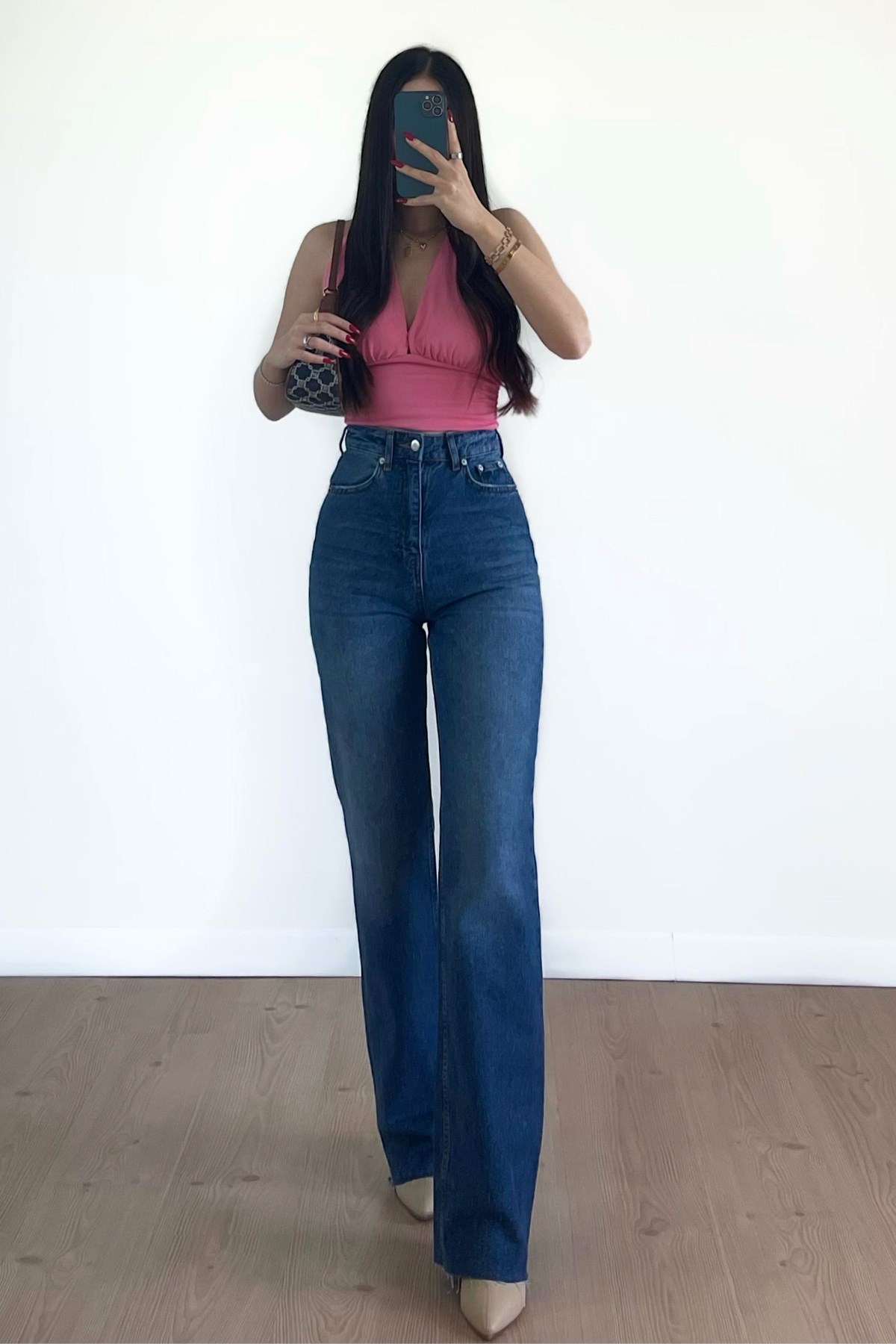 KOYU MAVİ YÜKSEK BEL WİDE LEG JEANS