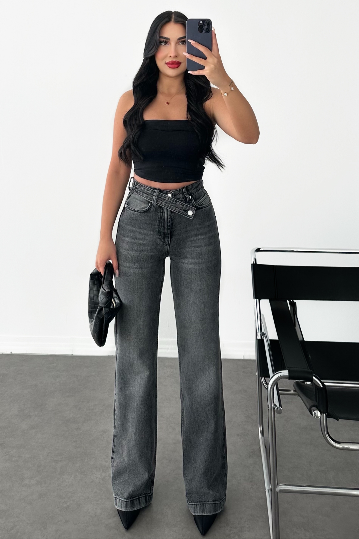 PREMİUM ANTRASİT KEMERLİ WİDE LEG RESSA JEAN 