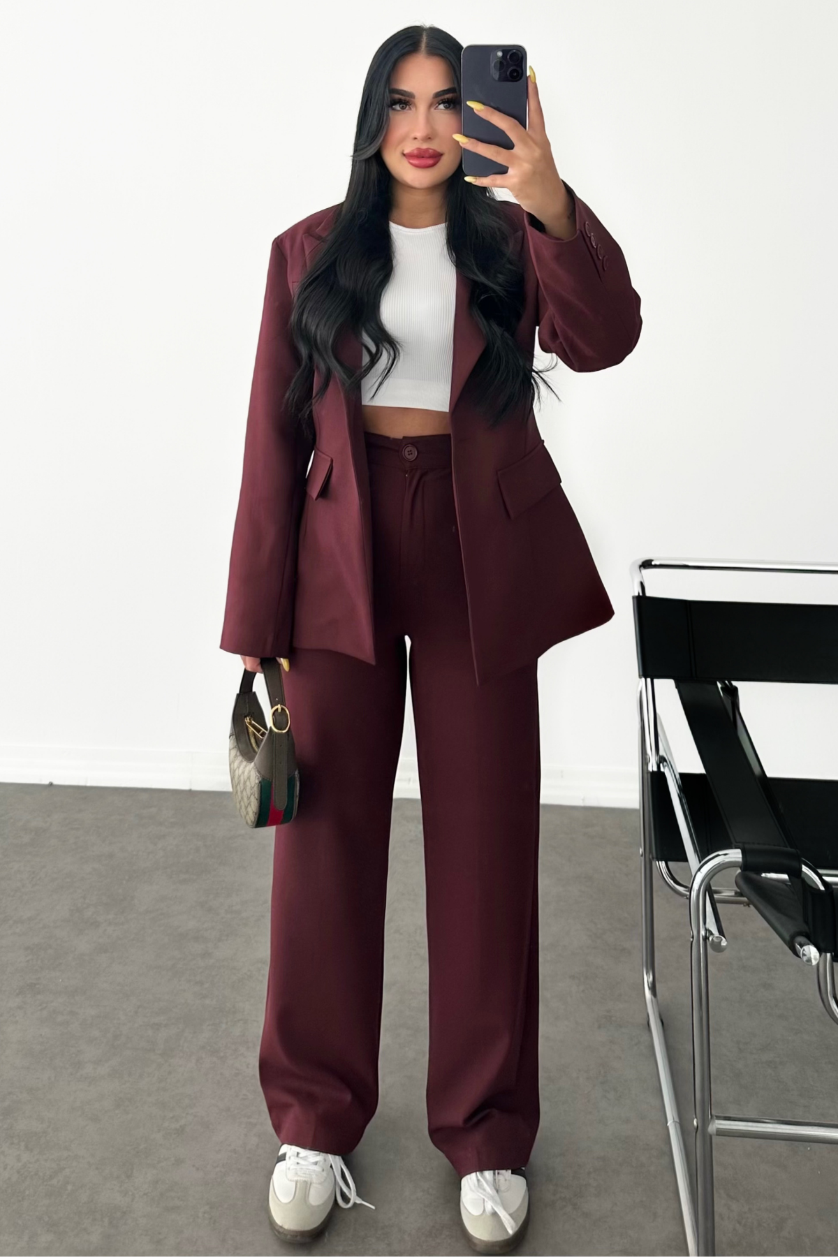 PREMİUM BORDO BELDEN OTURMALI ENDYSA CEKET TAKIM