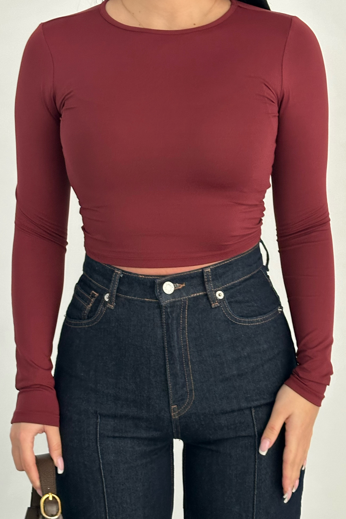 PREMİUM BORDO RENK BİSİKLET YAKA BLUZ
