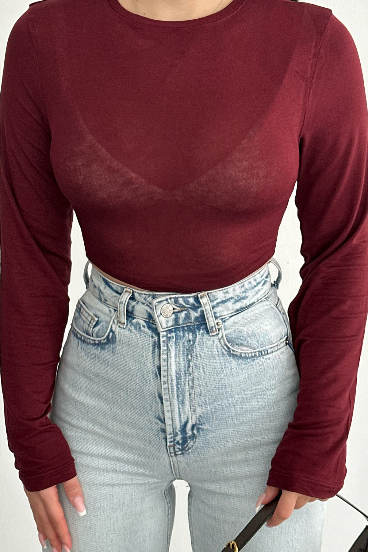 PREMİUM BORDO TRANSPARAN BLUZ