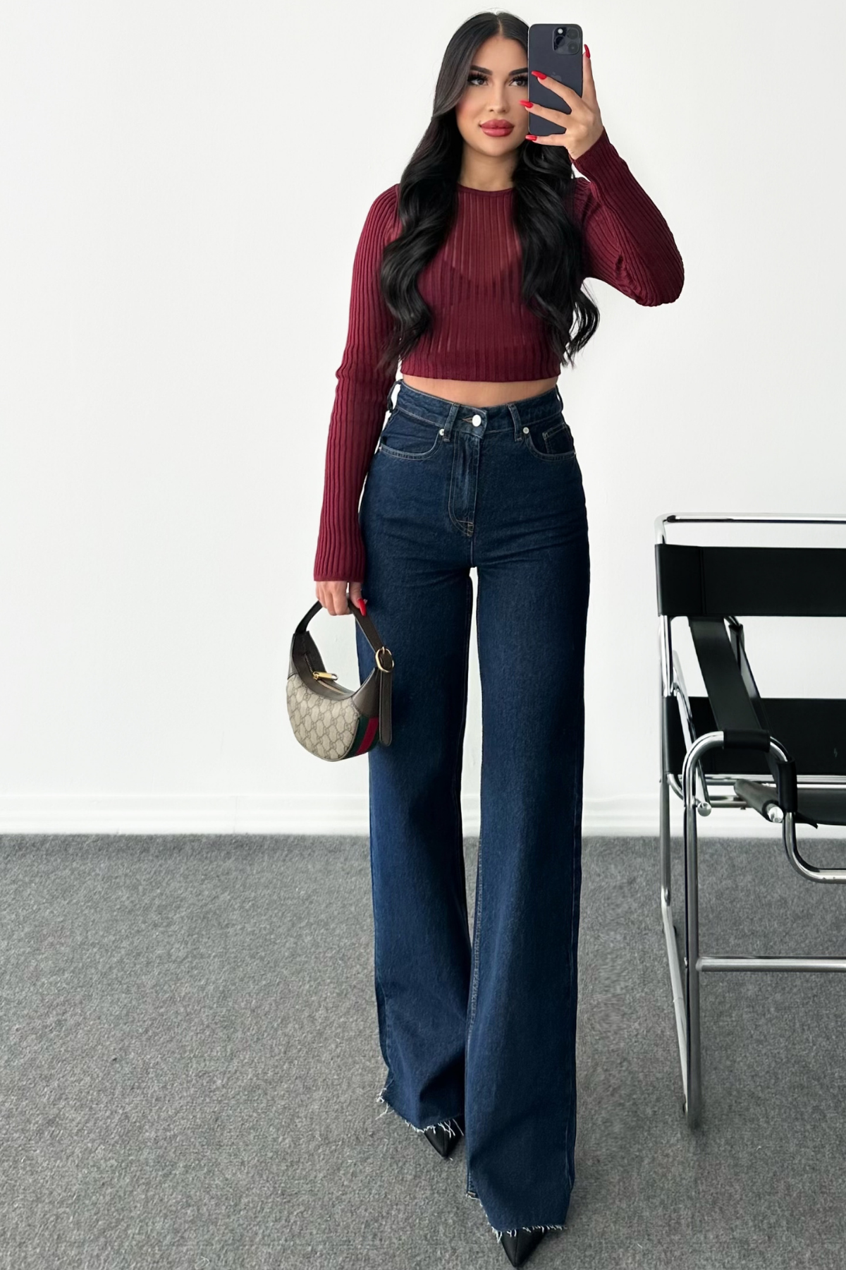 PREMİUM DARK BLUE WİDE LEG SENDRA JEAN