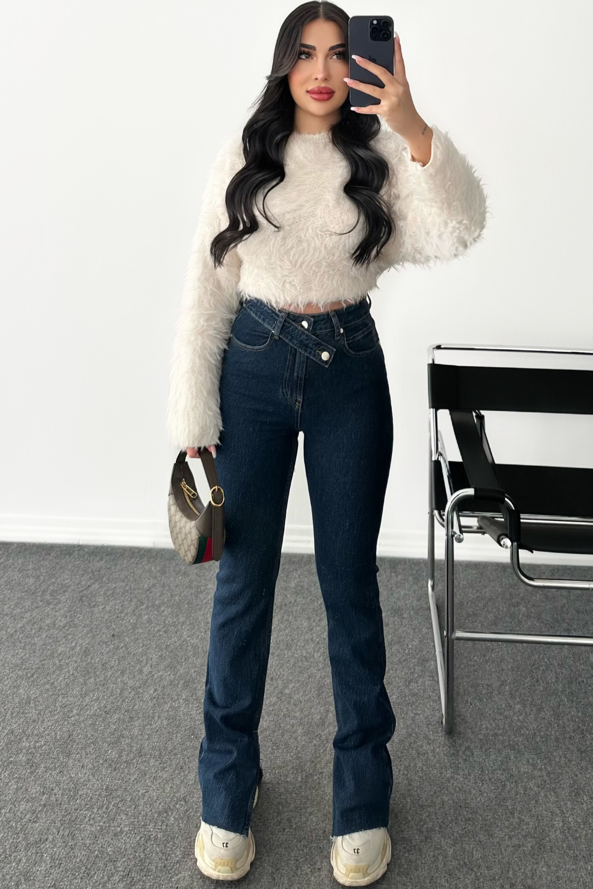 PREMİUM DARK BLUE YIRTMAÇLI JEAN YÜKSEK BEL