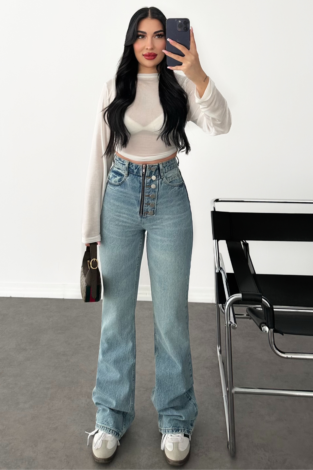 PREMİUM DÜĞME DETAYLI WİDE LEG JEAN