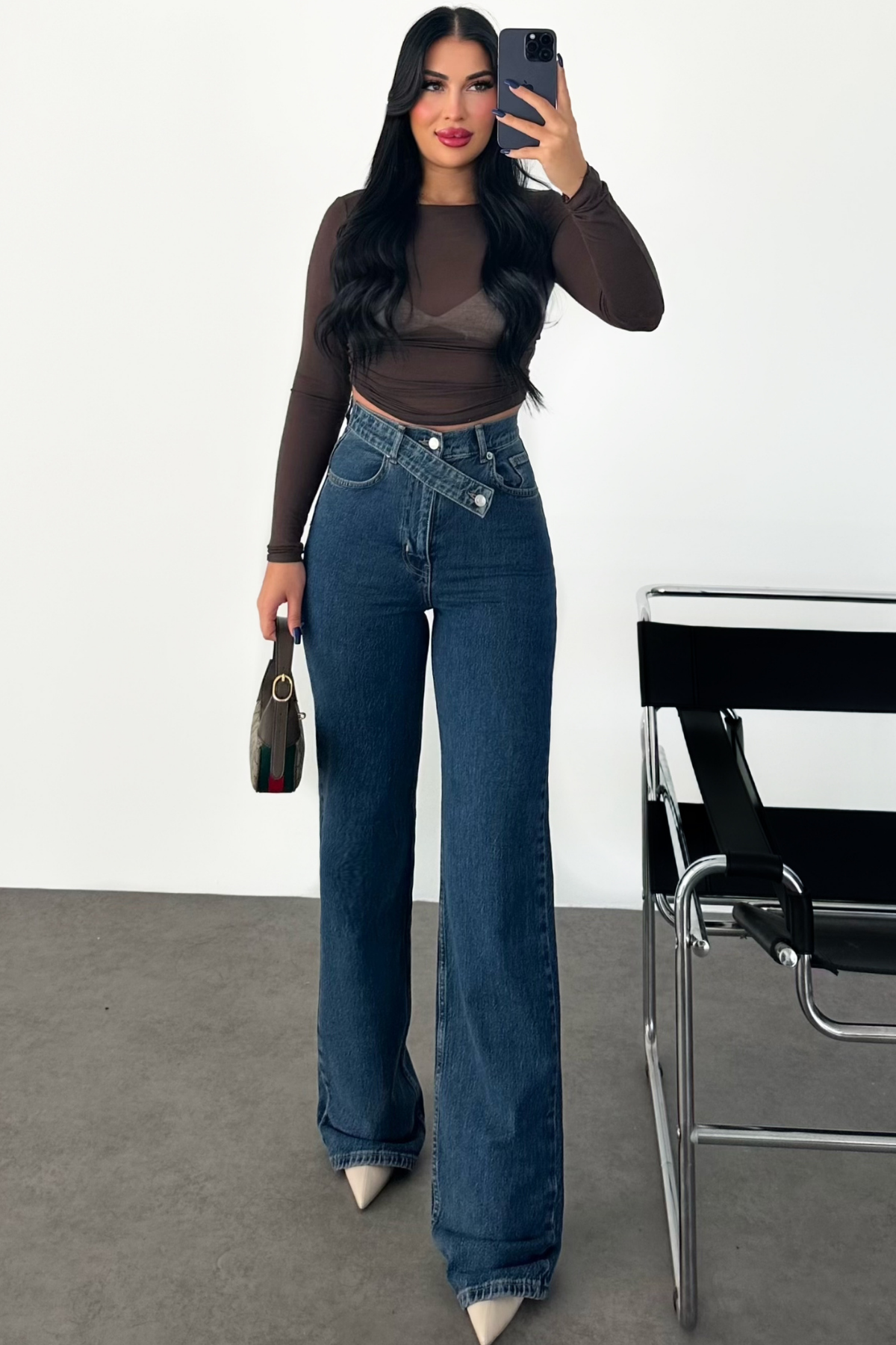 PREMİUM EKSTRA YÜKSEK BEL DARK BLUE WİDE LEG JEAN