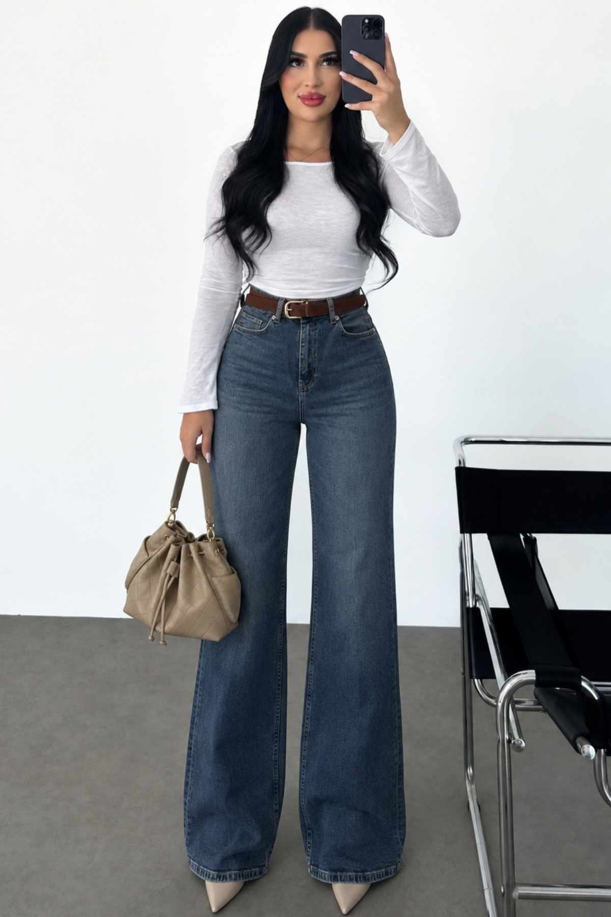 PREMİUM EKSTRA YÜKSEK BEL KEMERLİ TİNT BLUE WİDE LEG JEAN