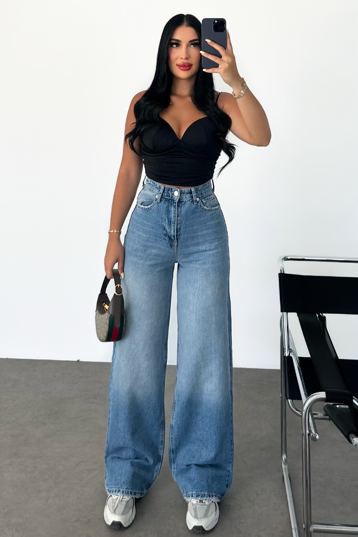 PREMİUM EKSTRA YÜKSEK BEL MİD BLUE WİDE LEG JEAN