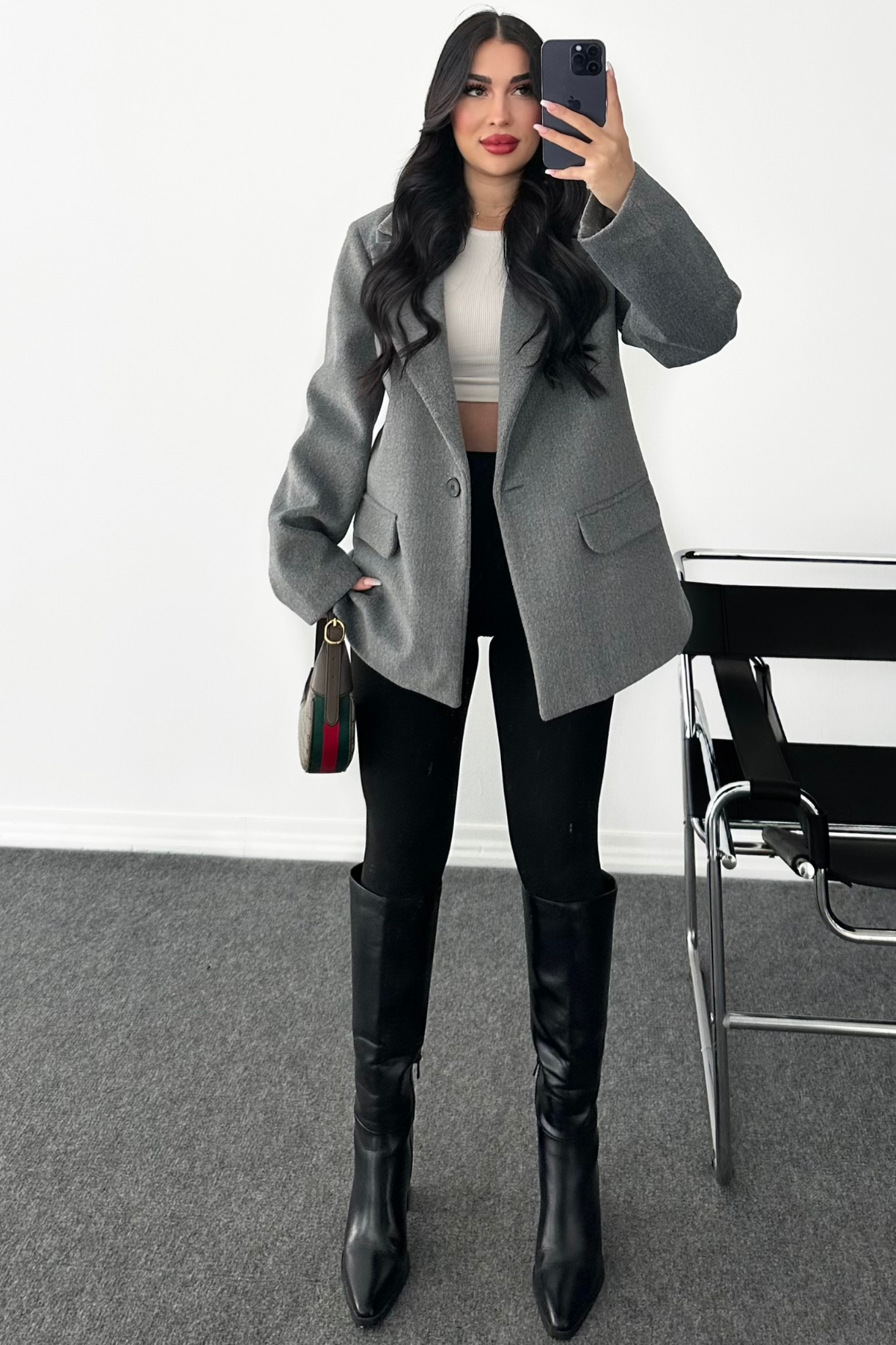 PREMİUM GRİ OVERSİZE YÜN BLAZER CEKET