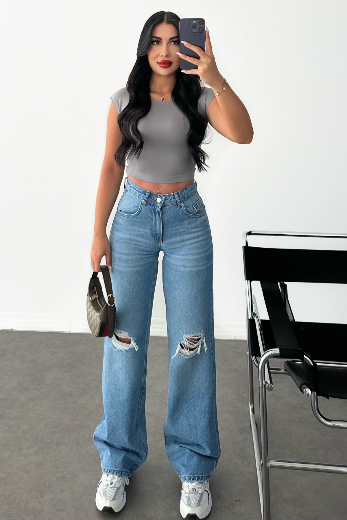 PREMİUM KOYU MAVİ DİZİ YIRTIK JEAN 