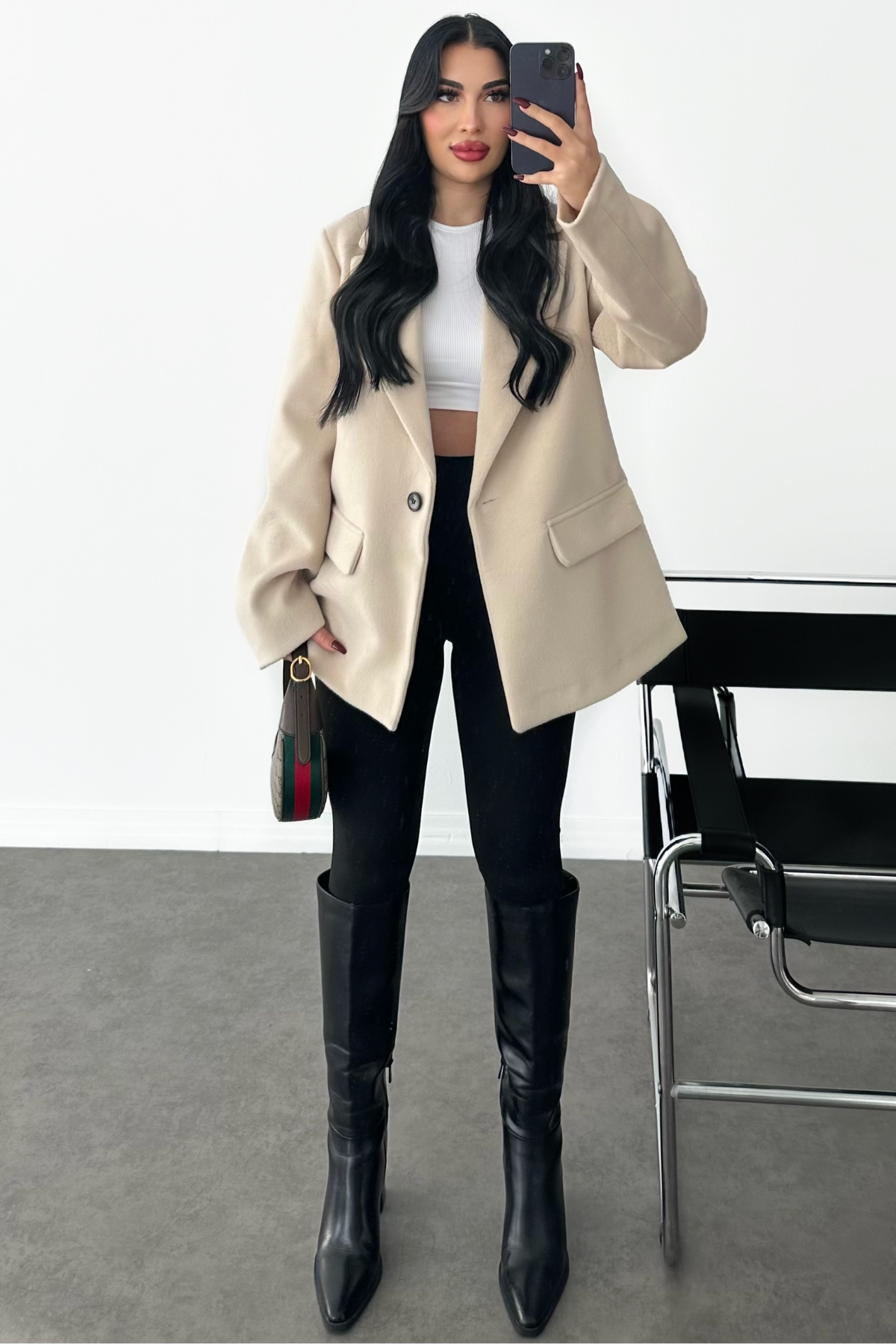 PREMİUM KREM OVERSİZE YÜN BLAZER CEKET