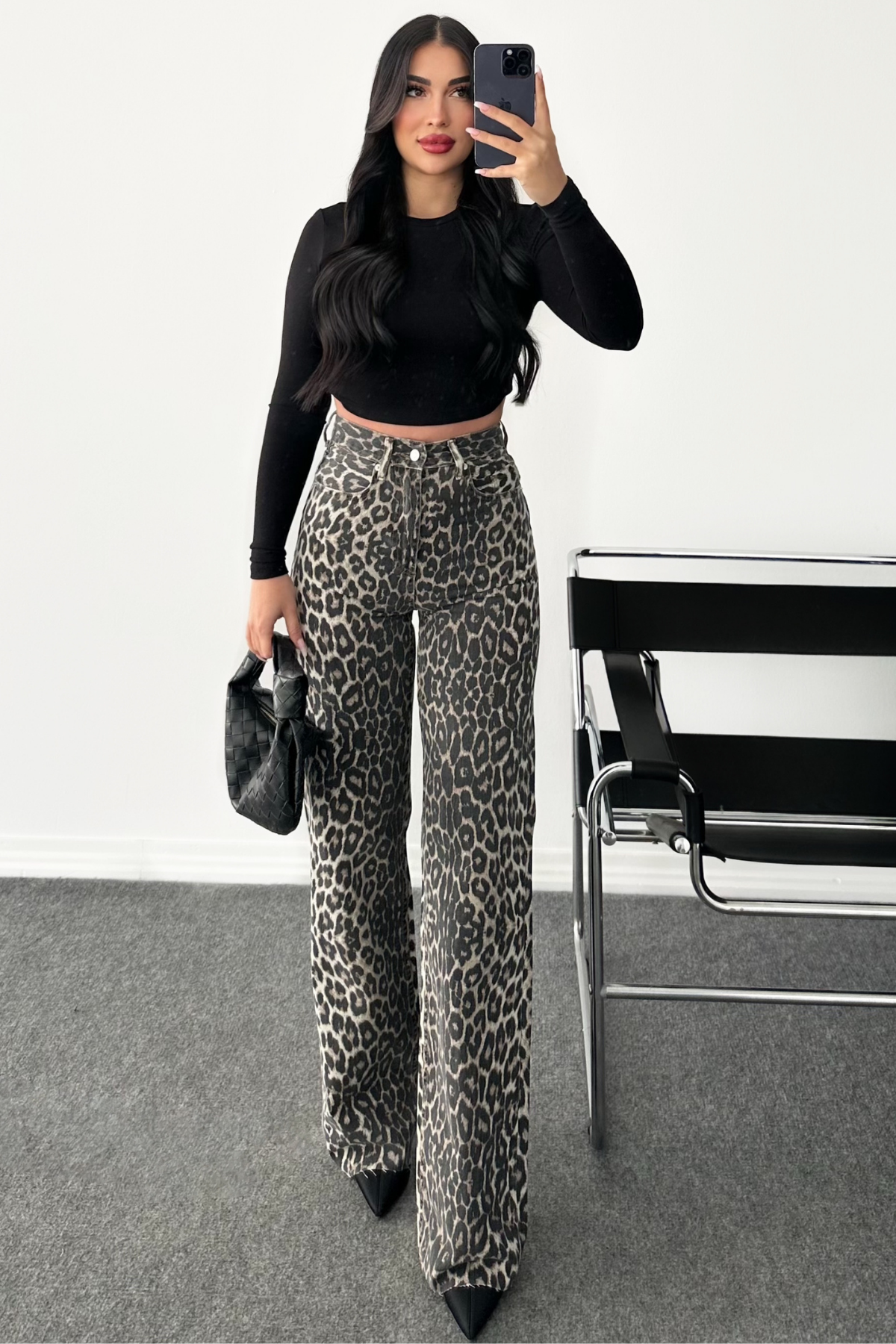PREMİUM LEOPAR YÜKSEK BEL WİDE LEG JEAN