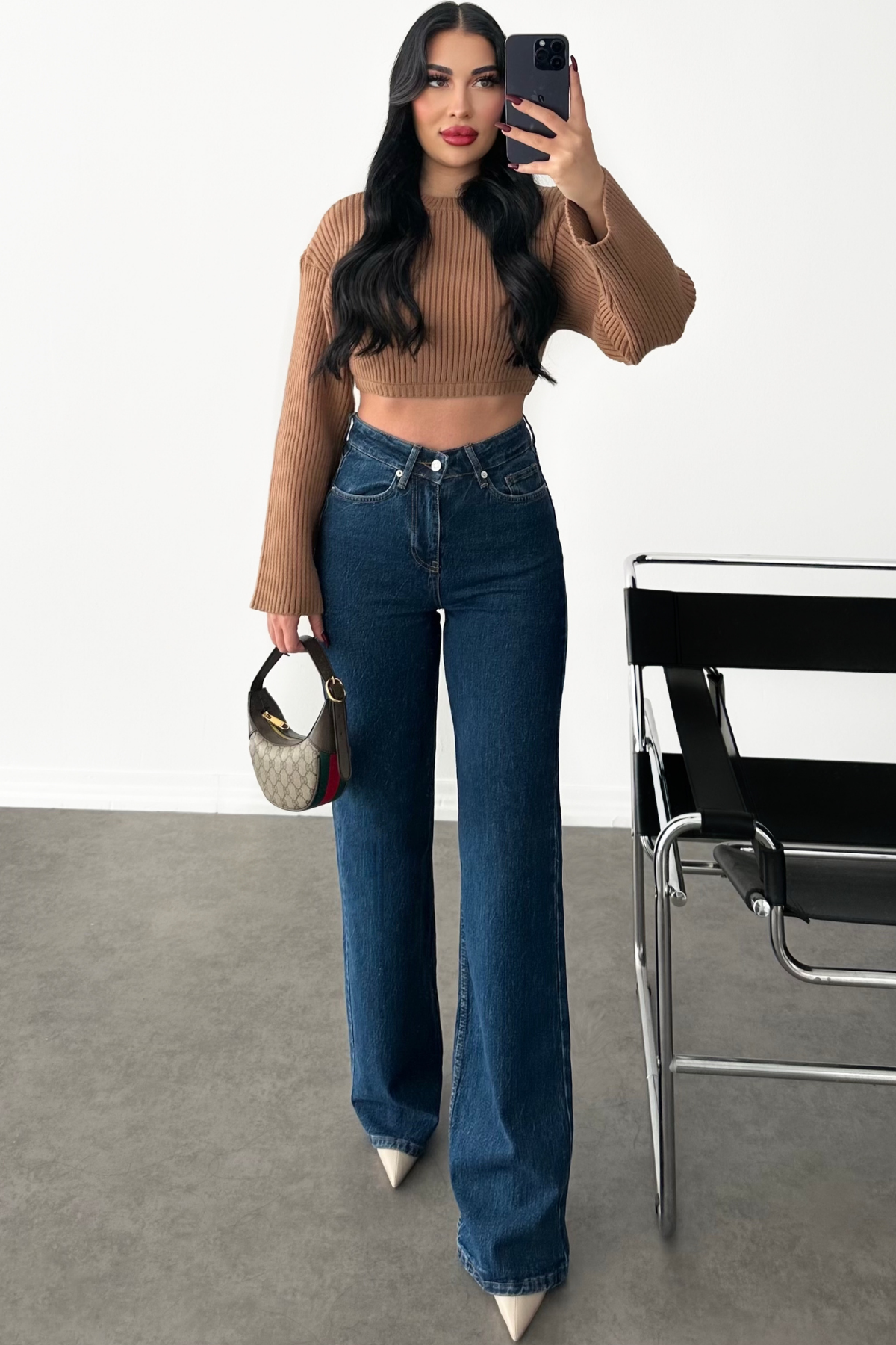 PREMİUM LİKRALI DARK BLUE WİDE LEG JEAN
