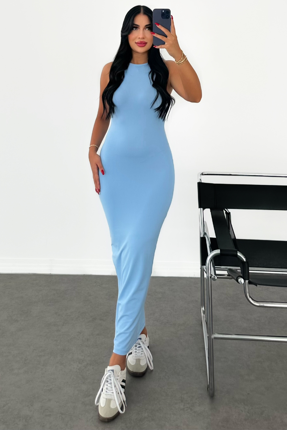 PREMİUM MAVİ RENK ASKILI ELBİSE