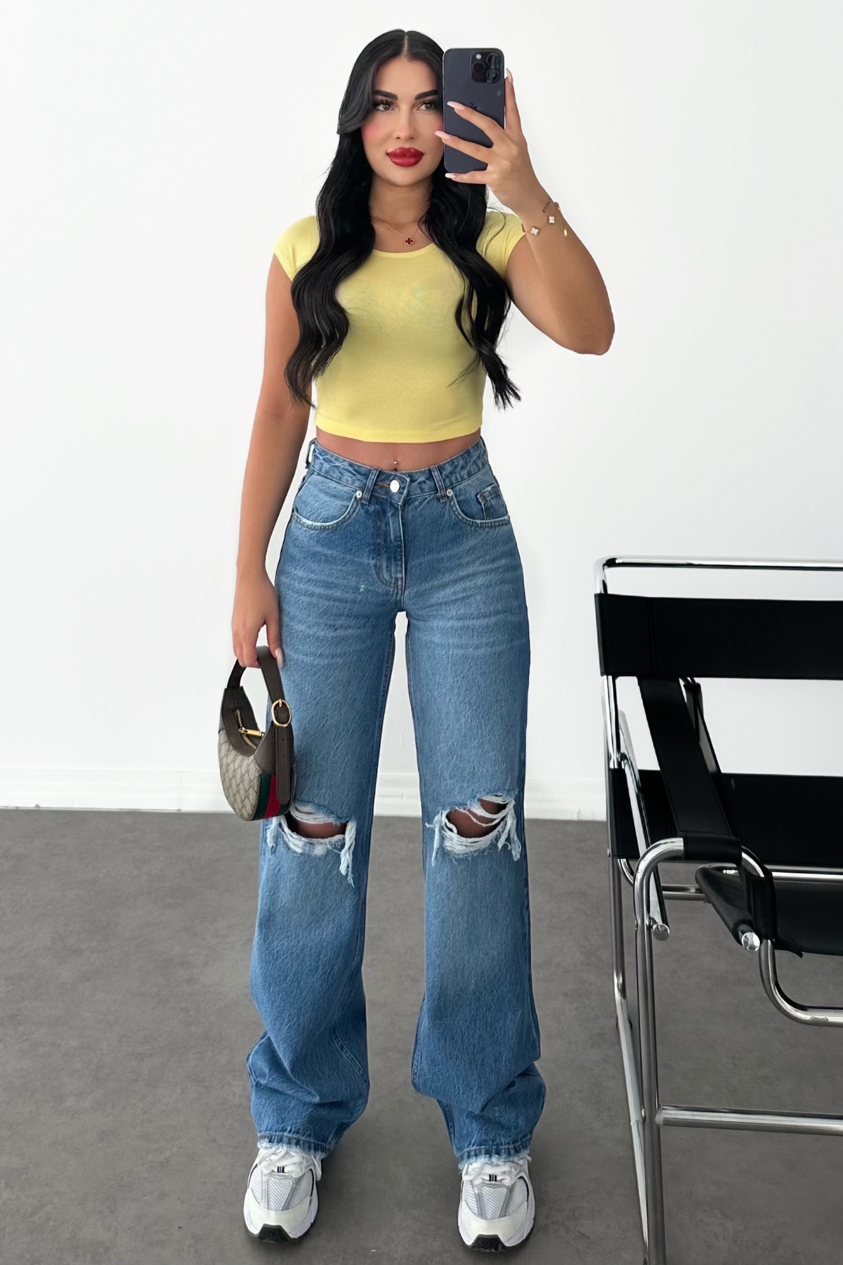 PREMİUM MİD BLUE DİZİ YIRTIK JEAN 
