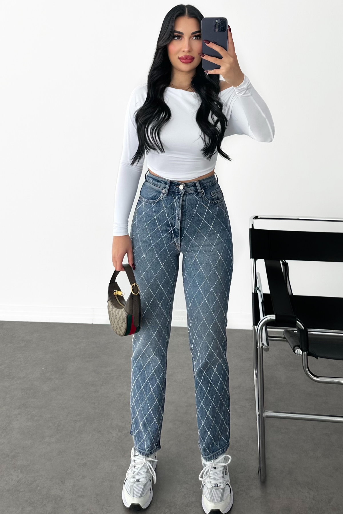 PREMİUM MİD BLUE TAŞLI JEAN