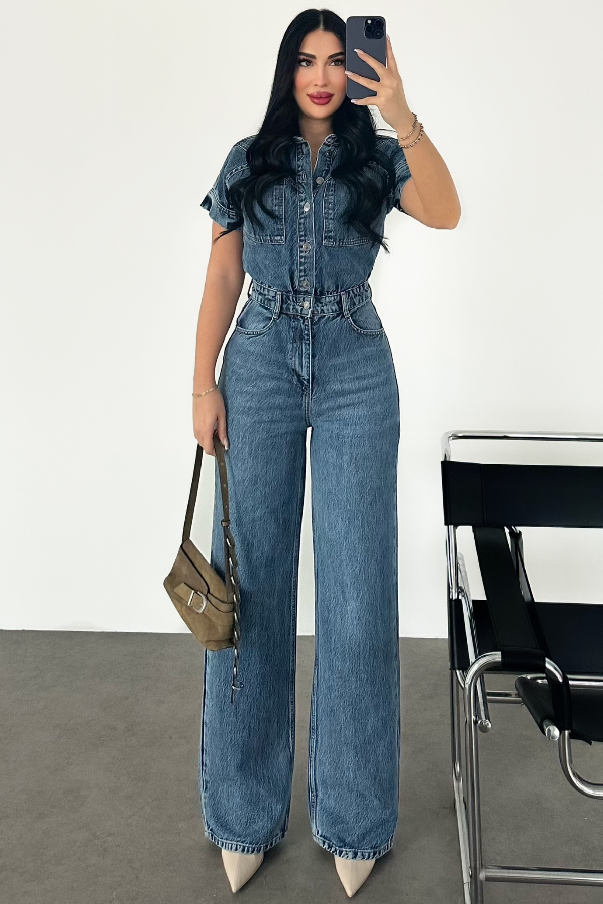 PREMİUM MİD BLUE WİDE LEG TULUM