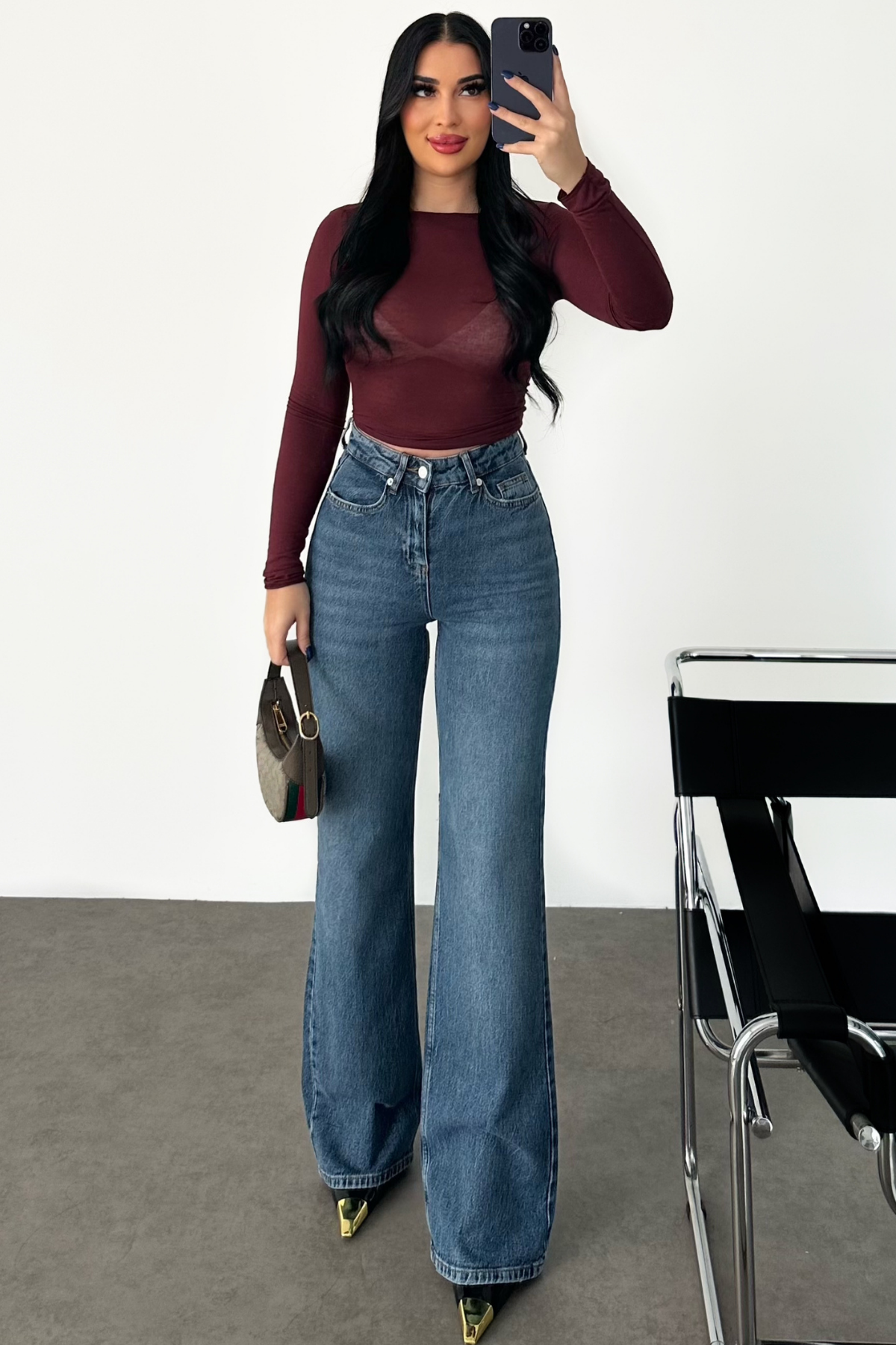 PREMİUM MİD BLUE YÜKSEK BEL WİDE LEG JEAN