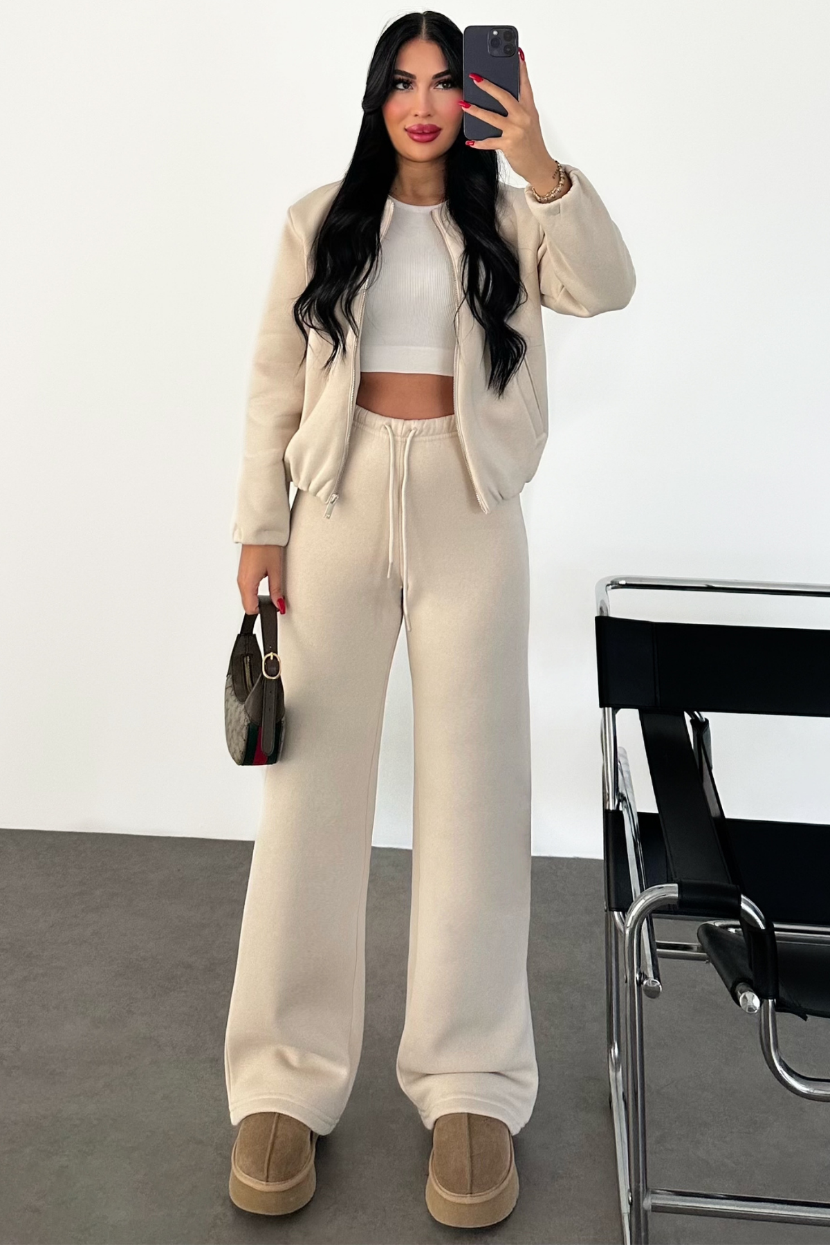 PREMİUM ŞARDONLU BEJ LEİSA EŞOFMAN TAKIMI