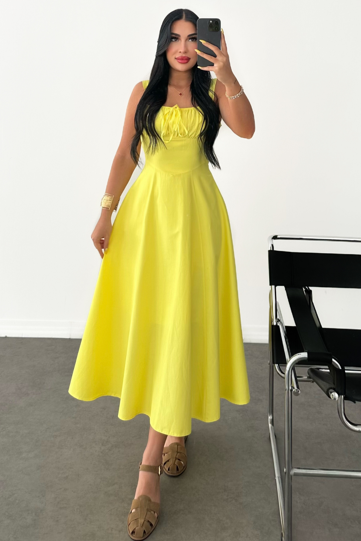 PREMİUM SARI COTTON ELBİSE