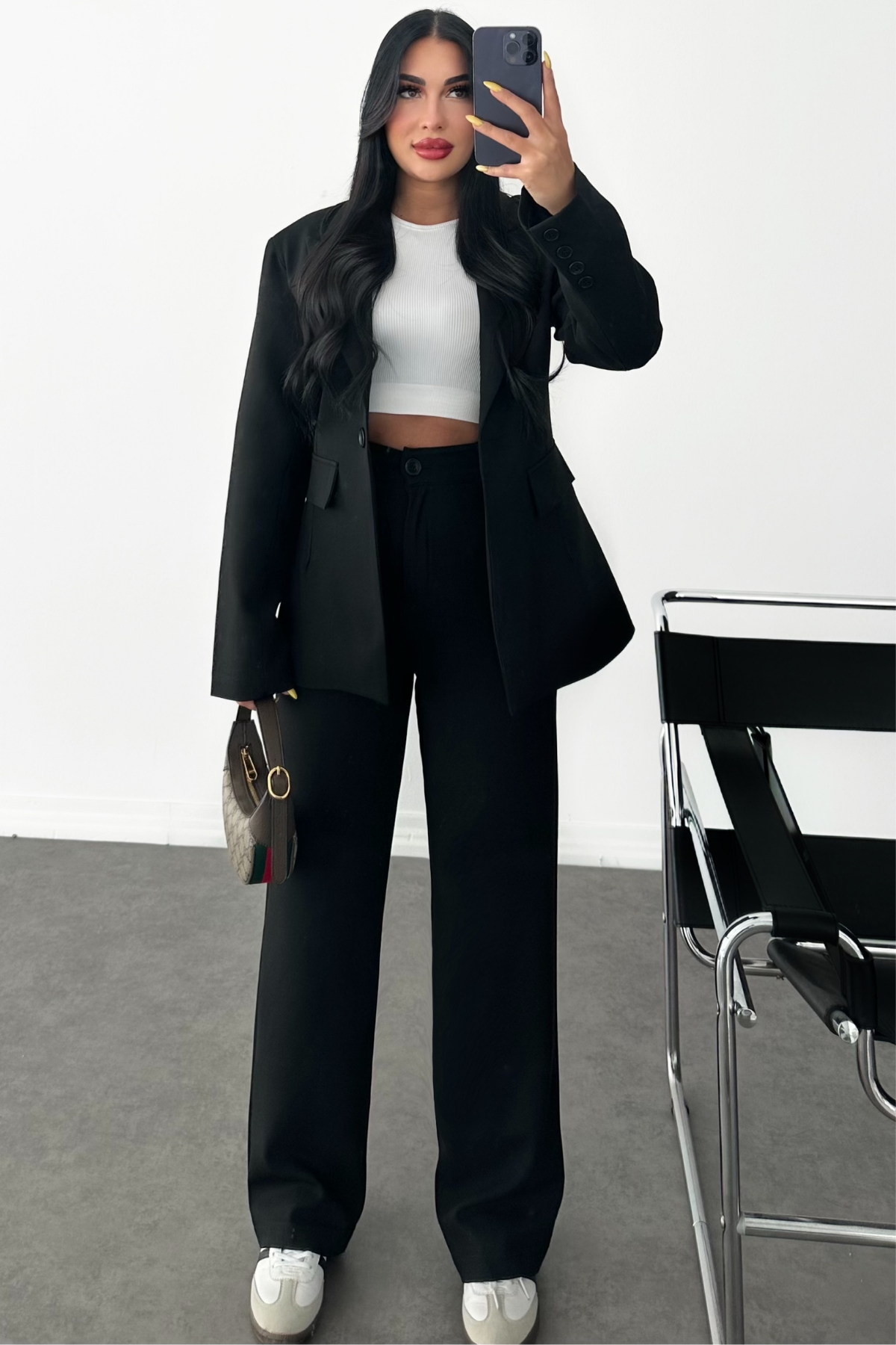 PREMİUM SİYAH BELDEN OTURMALI ENDYSA CEKET TAKIM