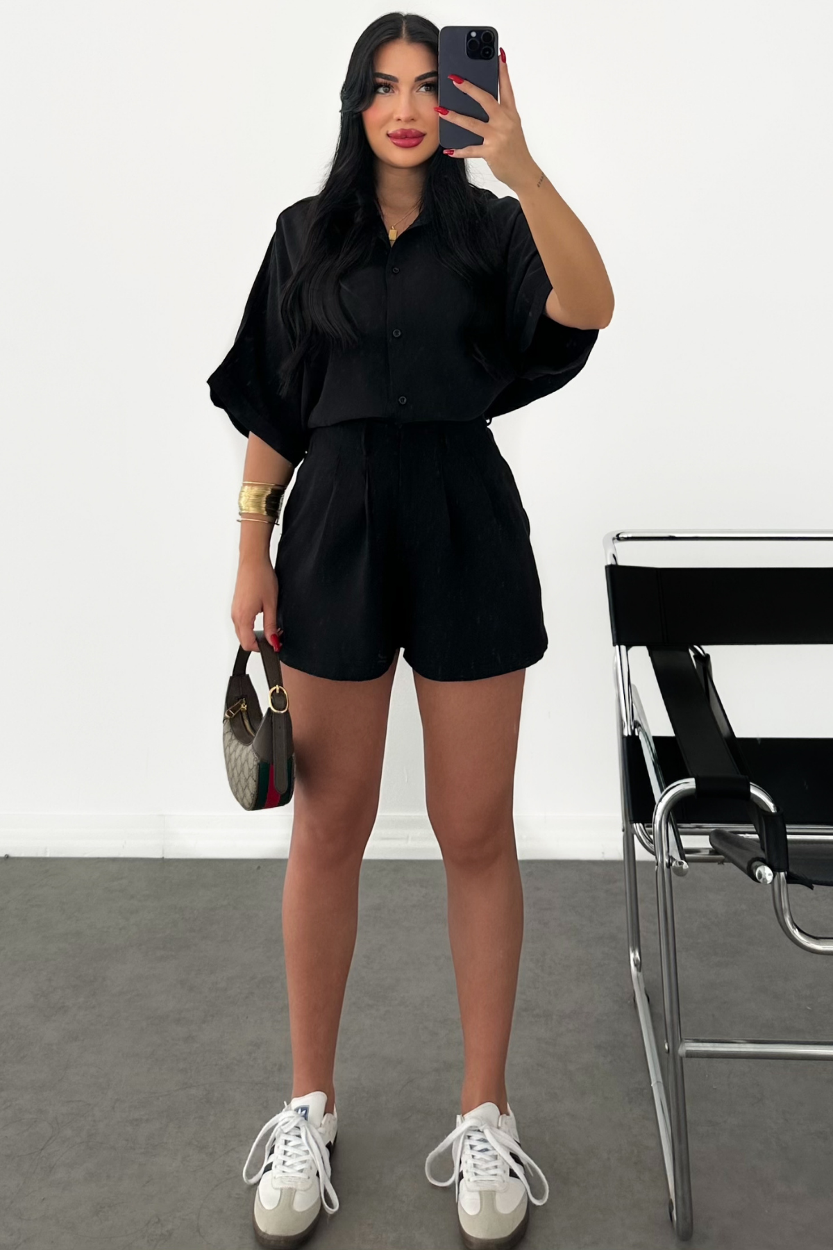 PREMİUM SİYAH TENSEL ŞORT TAKIM