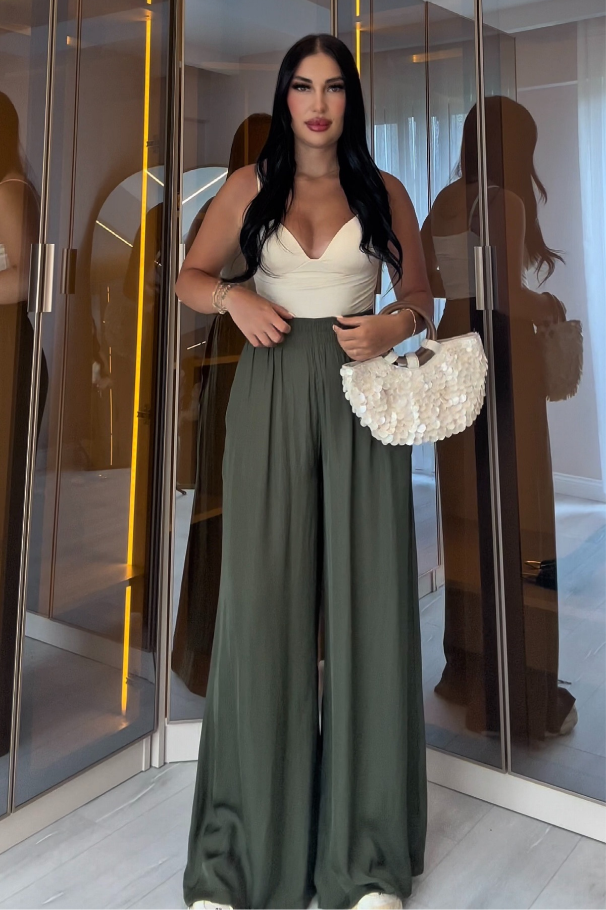 PREMİUM YEŞİL SATEN PANTOLON