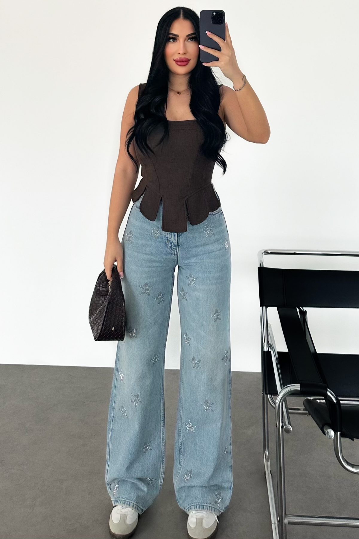 PREMİUM YILDIZLI TAŞLI WİDE LEG SENDY JEAN