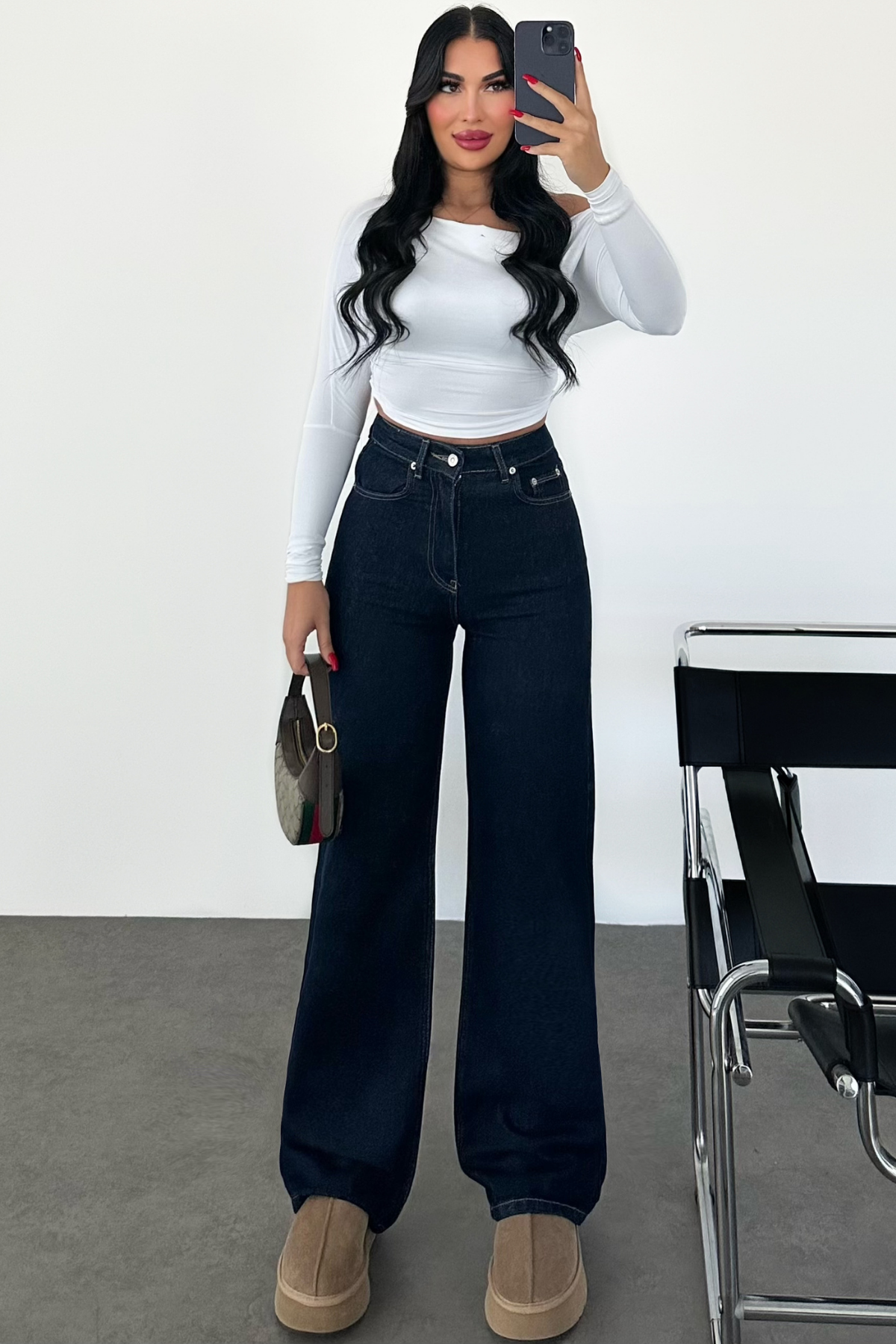 PREMİUM YÜKSEK BEL DARK BLUE LESİA WİDE LEG JEAN