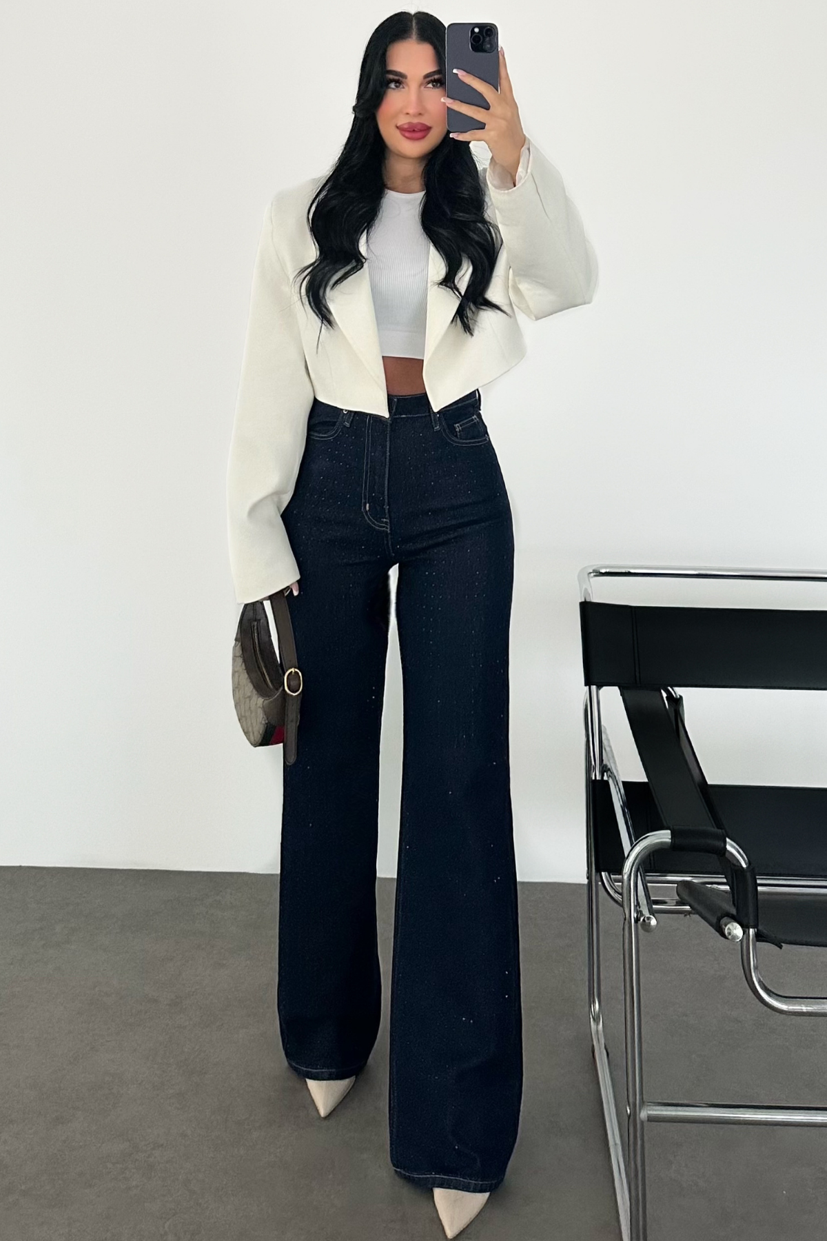 PREMİUM YÜKSEK BEL DARK BLUE TAŞLI JEAN
