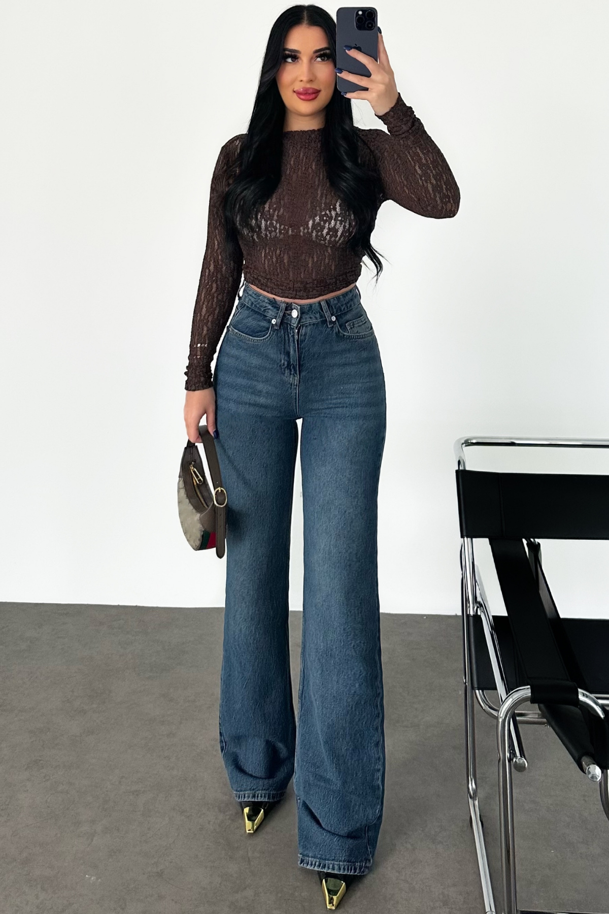 PREMİUM YÜKSEK BEL KOYU TİNTLİ WİDE LEG JEAN