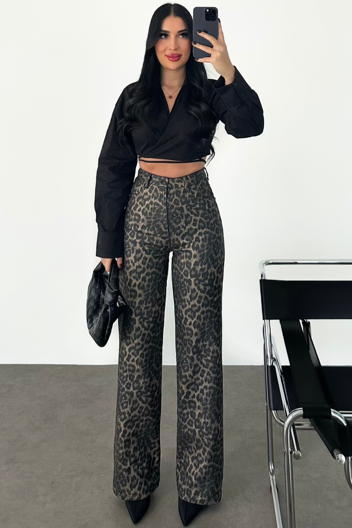 PREMİUM YÜKSEK BEL LEOPAR MUMLU WİDE LEG JEAN
