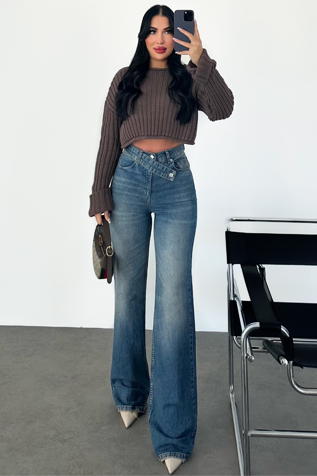 PREMİUM YÜKSEK BEL MİD BLUE KEMERLİ REKOR JEAN