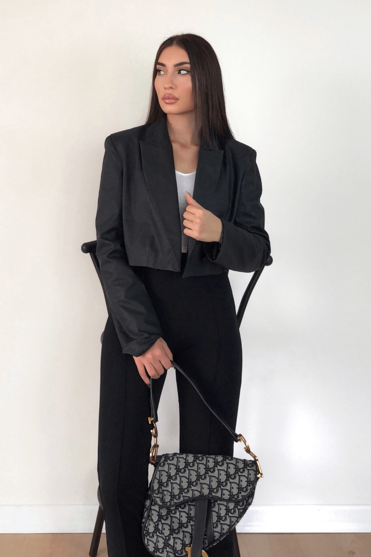 SIYAH CROP DERI CEKET