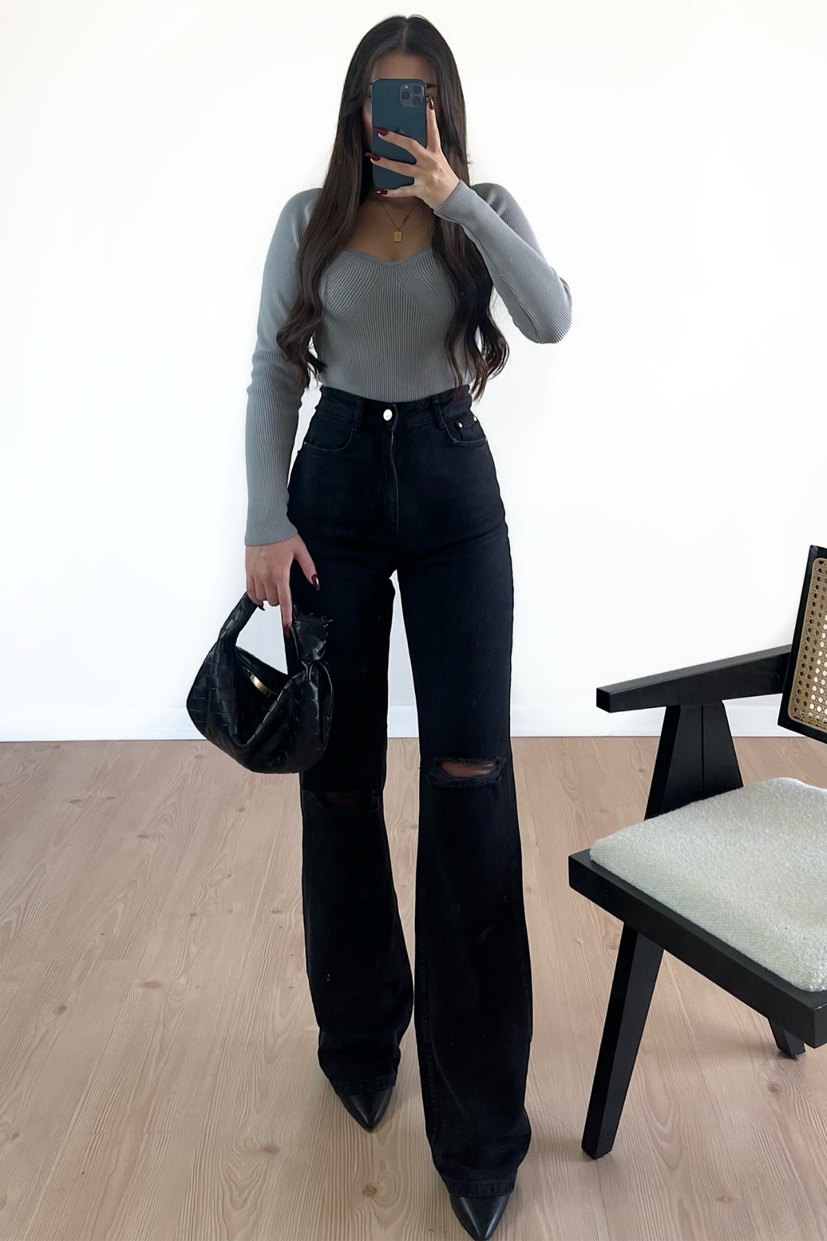 SİYAH  DİZİ YIRTIK JEAN