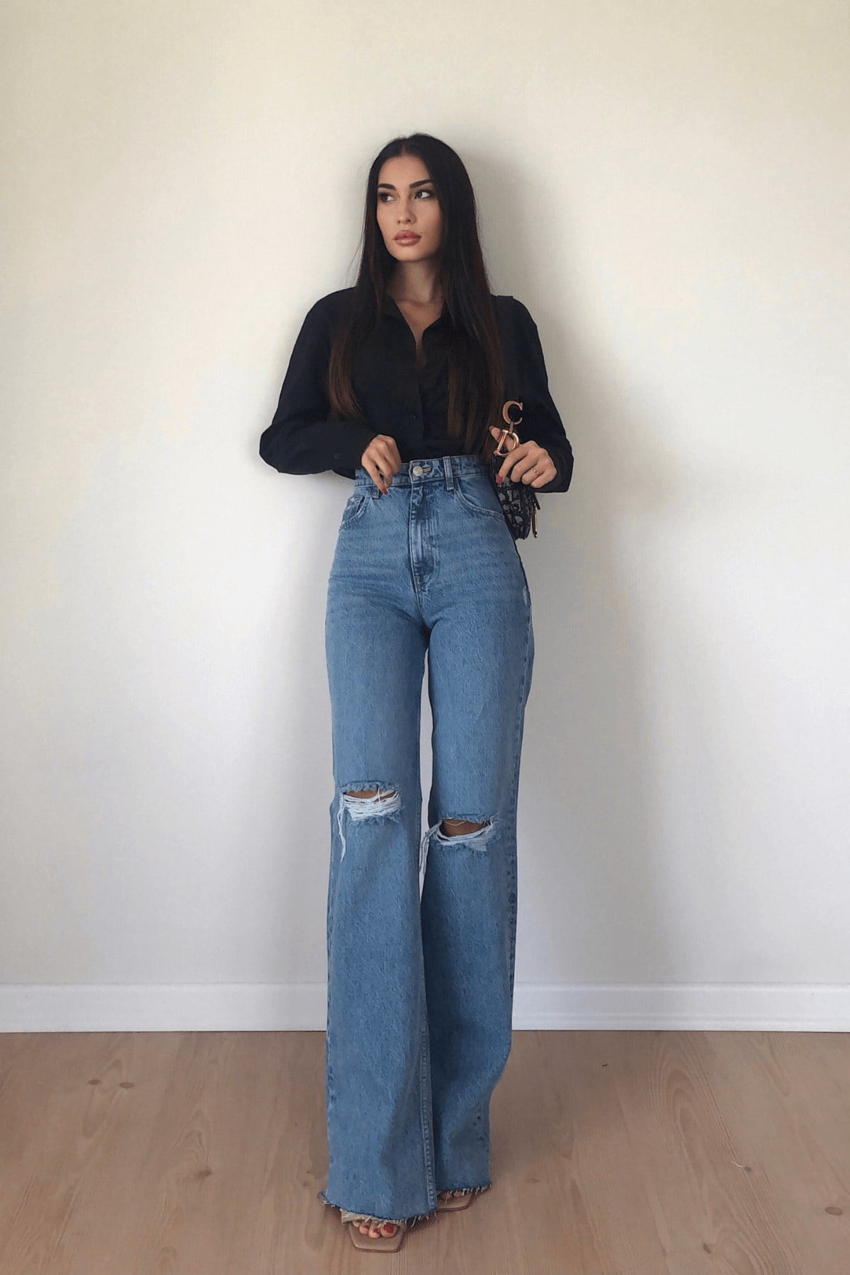 ZARA İKİ DİZİ YIRTIK AÇIK MAVİ WİDE LEG 