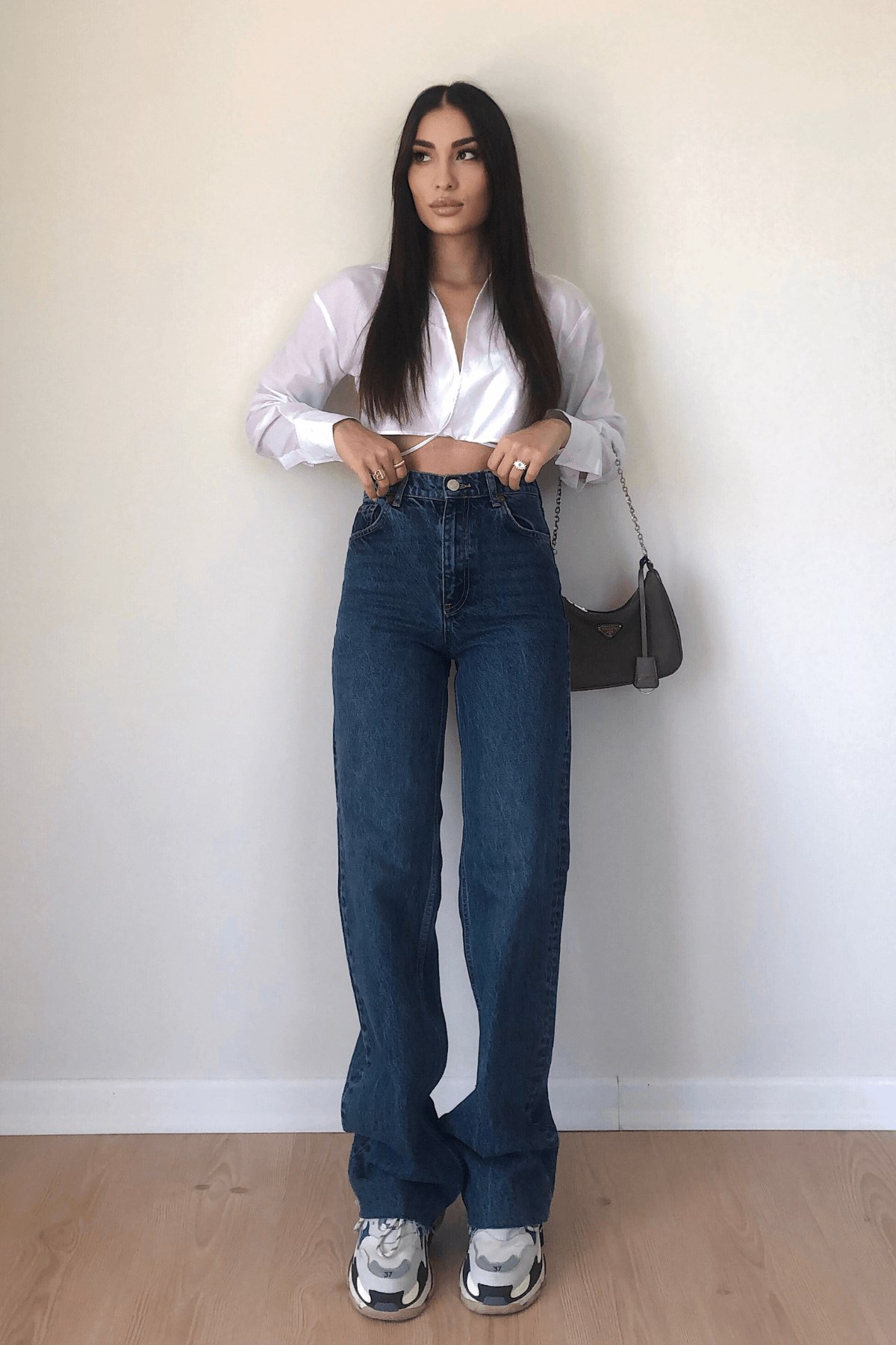 ZARA KOYU RENK WİDE LEG JEAN
