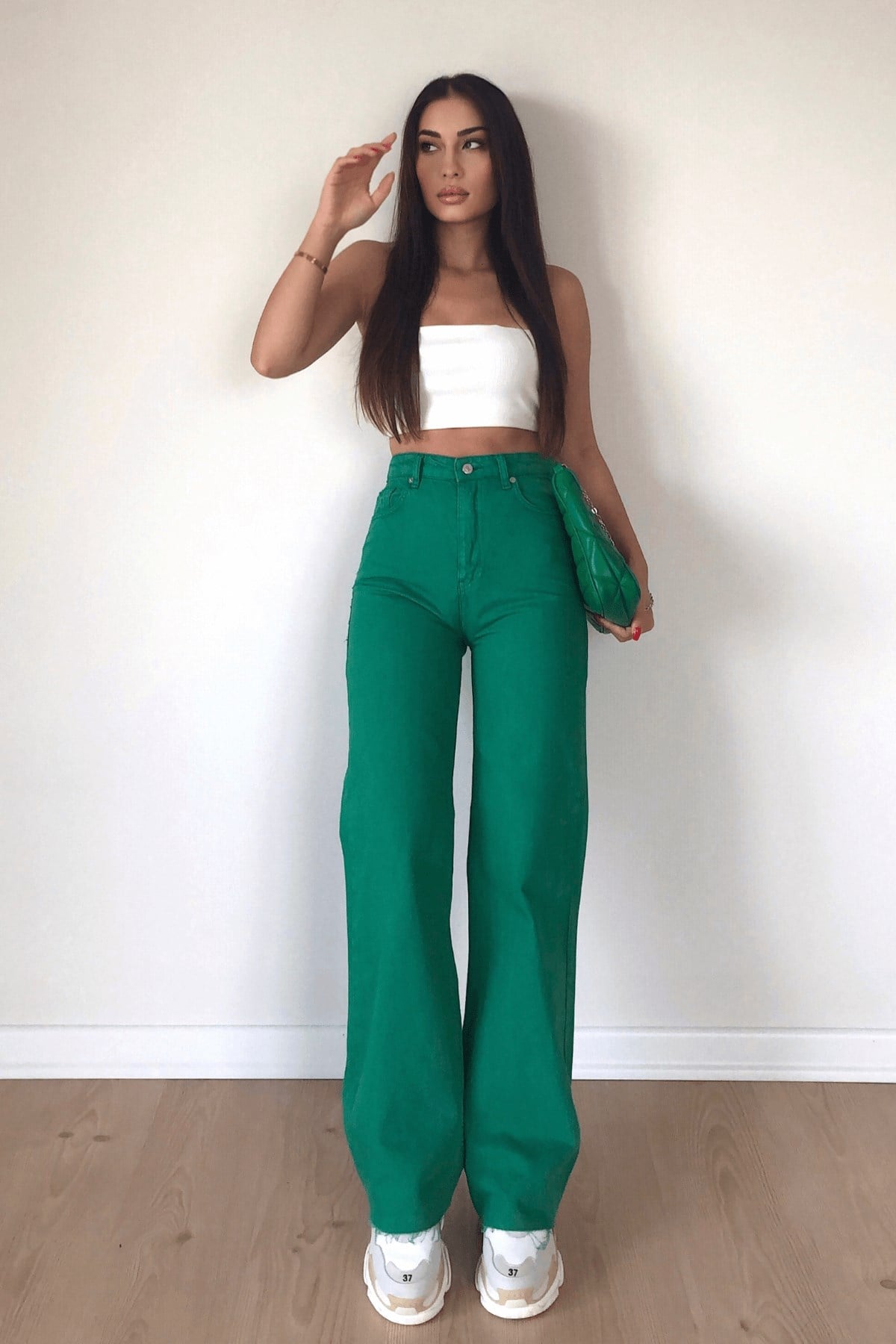 ZARA YEŞİL WİDE LEG JEAN 