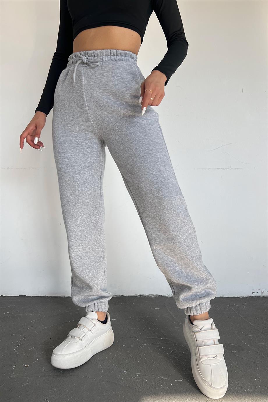 Gri 3 İplik Polarlı Jogger Eşofman