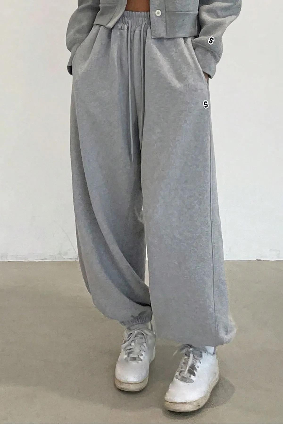 Kadın Gri S Etiketli Oversize Jogger Eşofman Altı