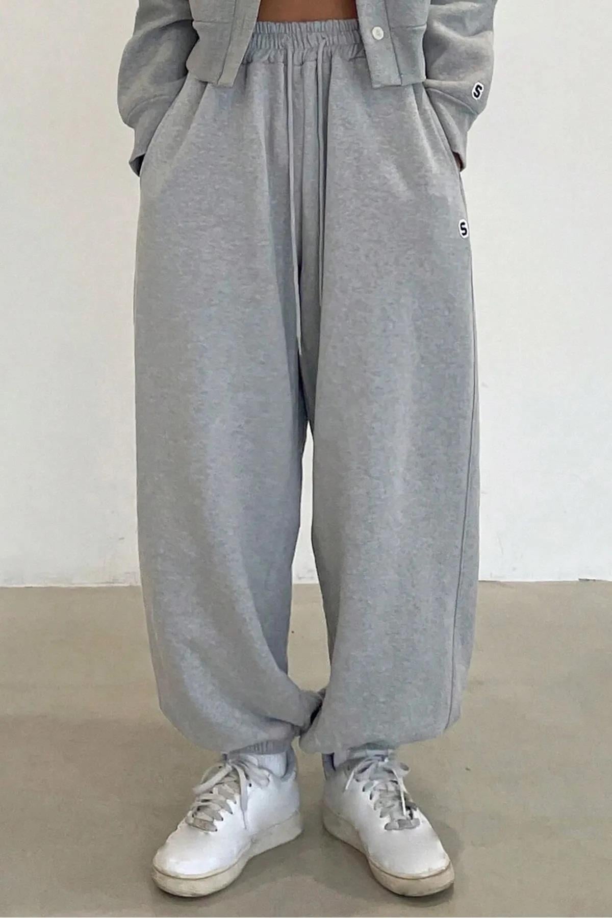 Kadın Gri S Etiketli Oversize Jogger Eşofman Altı