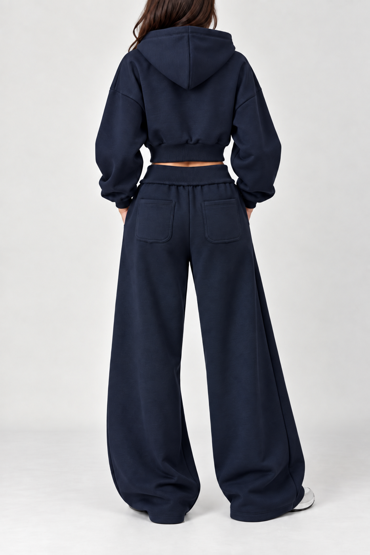 LACİVERT 3 Iplik Içi Şardonlu Kıvrık Bel Oversize Eşofman Altı