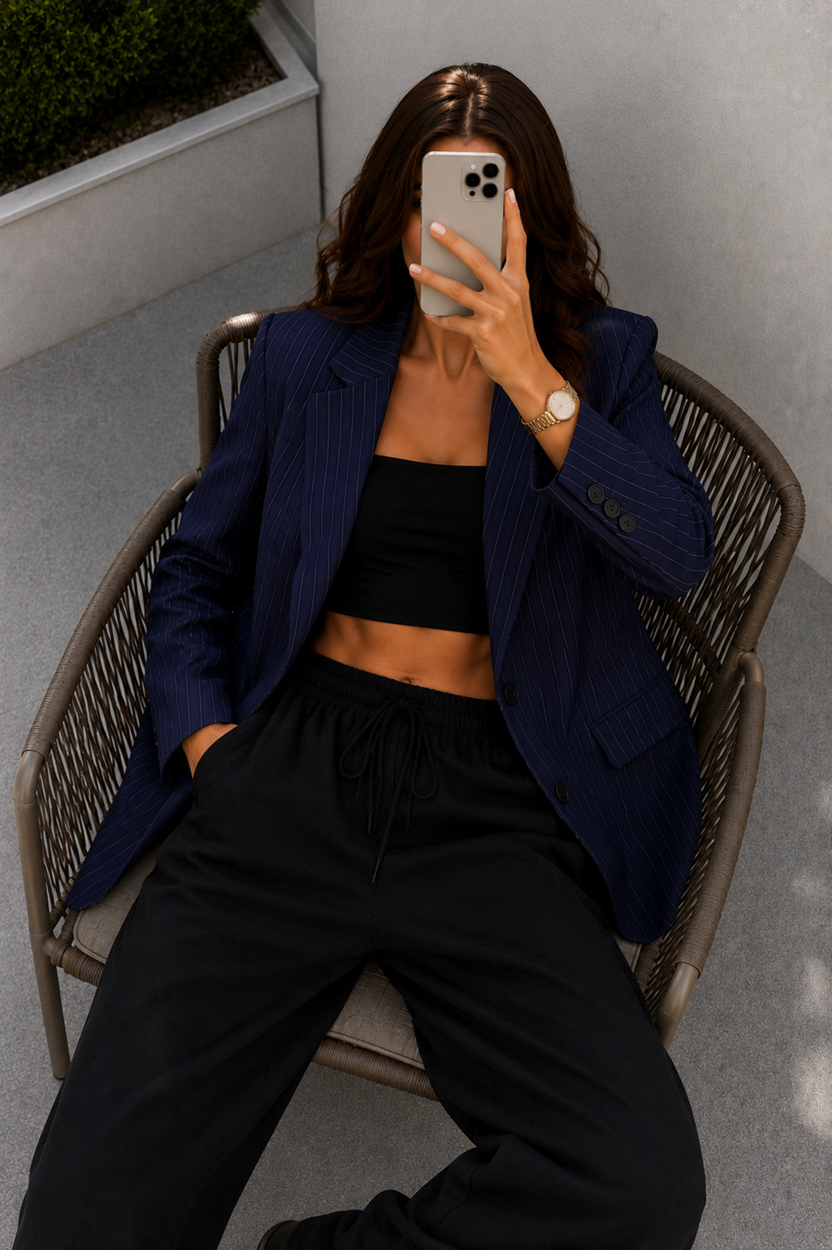 Lacivert Lazer Kesim Oversize Blazer Ceket