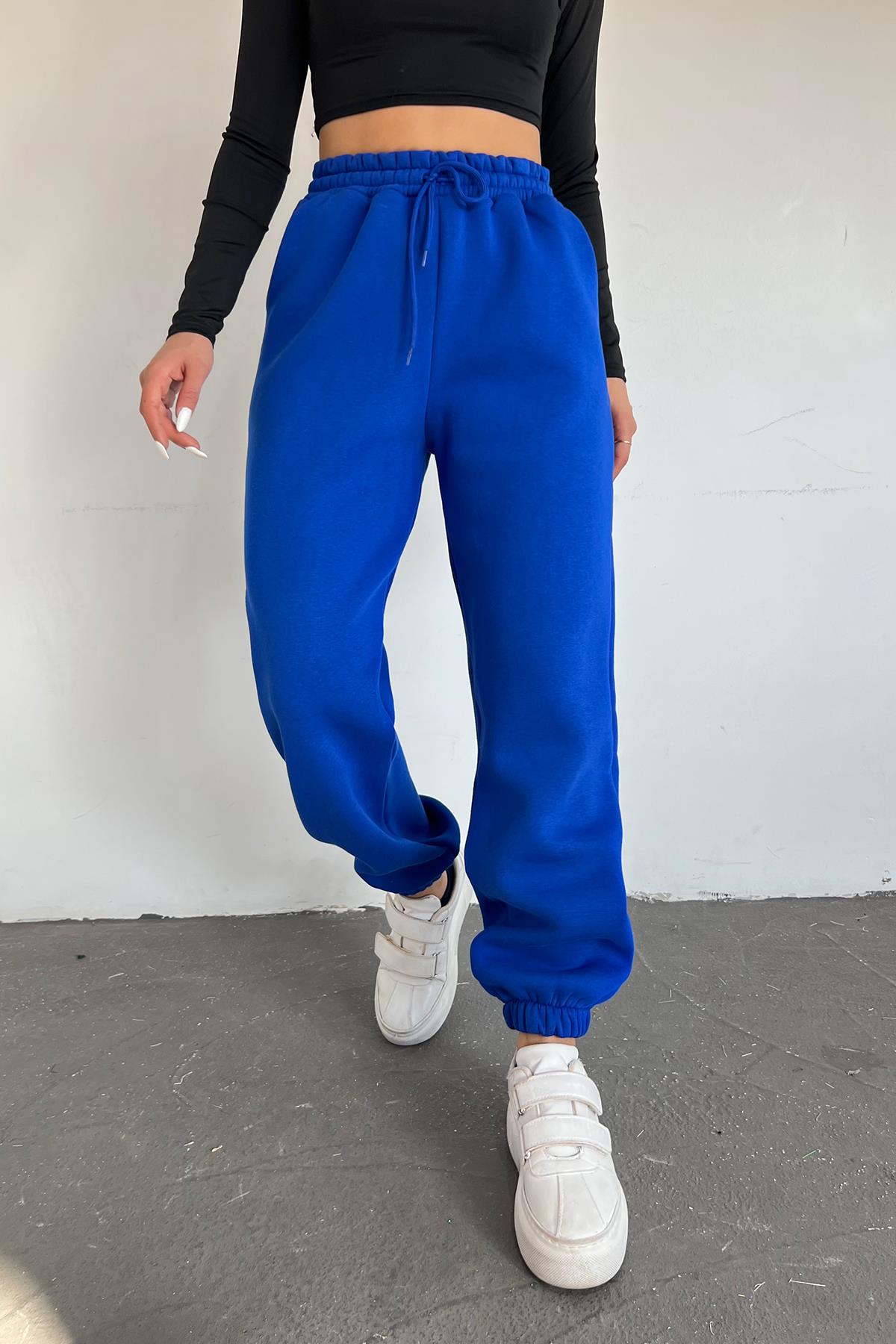 Mavi 3 İplik Polarlı Jogger Eşofman