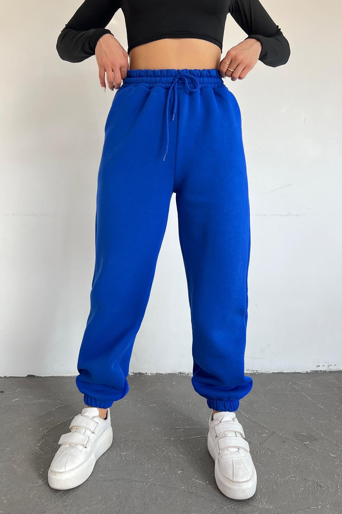 Mavi 3 İplik Polarlı Jogger Eşofman